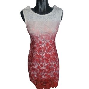 Izabel London White And Red Ombre Lace Overlay Sleeveless Dress S